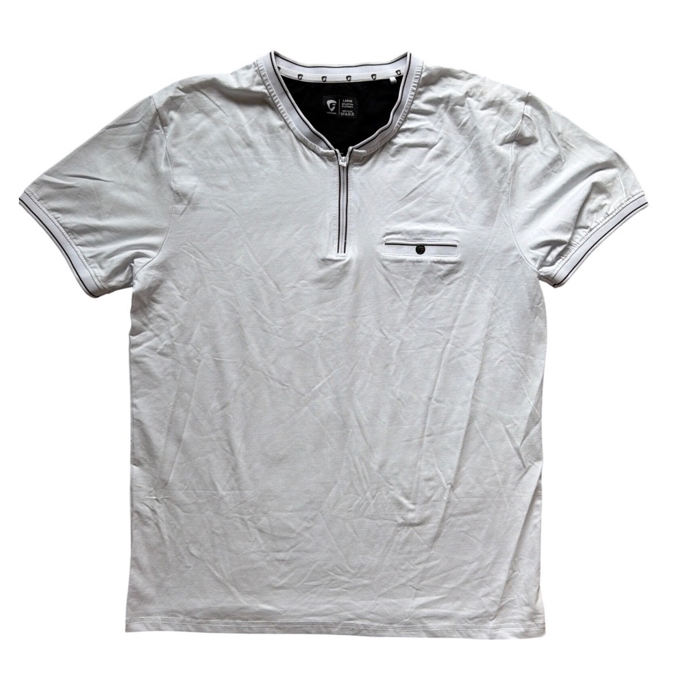 Fried Denim Mens White Quarter Zip Polo Shirt Short Sleeve Chest Pocket Large